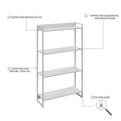 Estante Dynamica 80x30x146cm C/04 Prateleiras Snow / Est.branca Snow / Est.branca