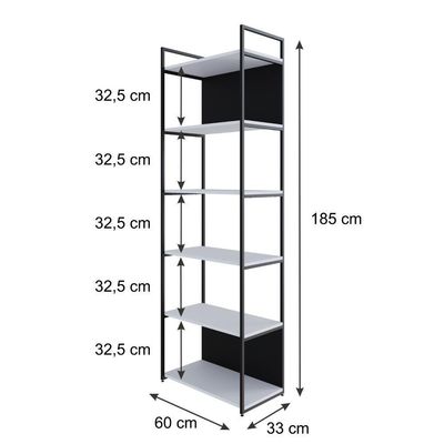 Estante Alta C/06 Prateleiras 185x60x33cm C/fundo Yon Branco Tx/est.preta Branco Tx/est.preta