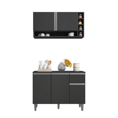 Balcão E Aéreo Para Cozinha Miami Cinza Fosco