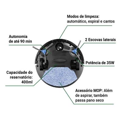 Aspirador Robô Philco 3 em 1 com MOP Antiqueda PAS23 Bivolt
