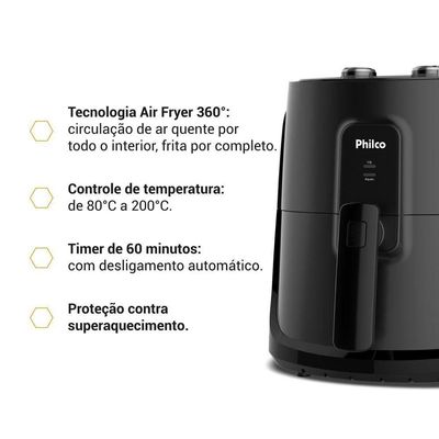 Air Fryer Philco 5,5L Cesto Quadrado 1500W PAF55A 110V