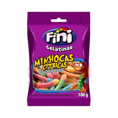 Bala Gelatina Minhocas Cítrica Fini 100g