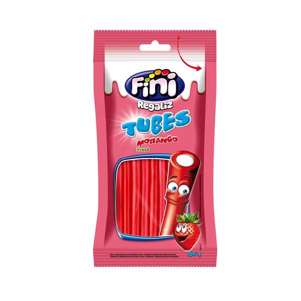 Bala Gelatina Tubes Morango Fini 80g