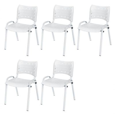Cadeira Iso Base Branco Igreja, Escola, Escritório - Branco Kit 5 Peças
