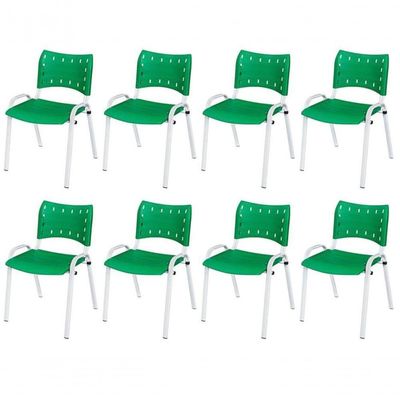 Cadeira Iso Base Branco Igreja, Escola, Escritório - Verde Kit 8 Peças