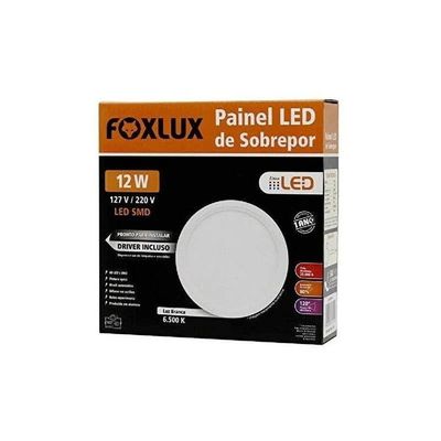 Kit 2 Painel Led 17x17 Redondo Branco Sobrepor 12w 6500k Foxlux