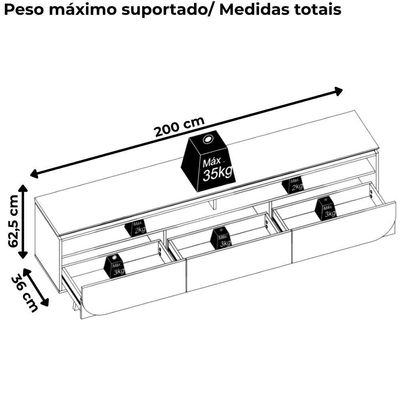 Rack Bancada Tv 75 Polegadas 3 Gavetas 200 Cm Selene Madetec Cumaru