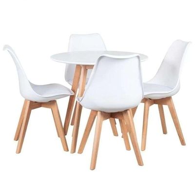 Conjunto Mesa De Jantar Sala Cozinha Leda Elegante 80cm Branca Com 4 Cadeiras Wood Leda Branca.