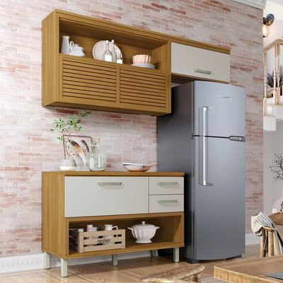 Cozinha Compacta 100% Mdf 2 Peças Princesa Freijó/off White Nesher Freijó/off White