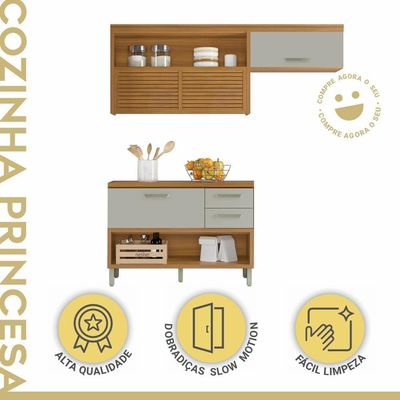 Cozinha Compacta 100% Mdf 2 Peças Princesa Freijó/off White Nesher Freijó/off White