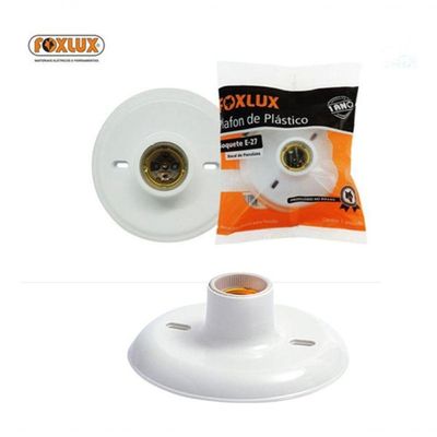Plafon Plástico Branco Soquete E-27 Porcelana Blister Foxlux
