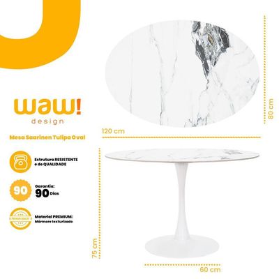 Mesa Saarinen Tulipa Jantar Oval 120x80cm Tampo Marmorizado