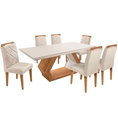 Mesa Alvorada 180 Tp Mdf Vidro 6 Cadeiras Rufato Veludo