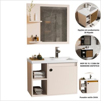 Conjunto Gabinete Com Cuba E Espelheira Juárez Preto/ripado