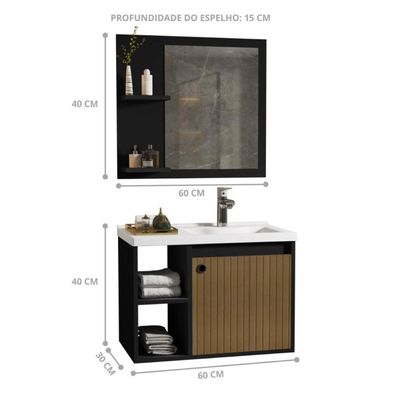 Conjunto Gabinete Com Cuba E Espelheira Juárez Preto/ripado