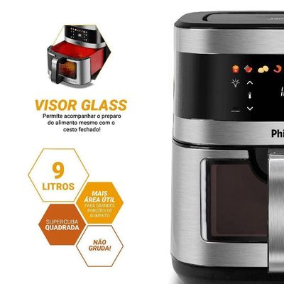 Air Fryer Philco 9L Visor Glass Painel Digital PAF90C 220V