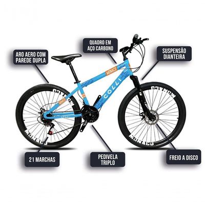 Bicicleta Colli Mônaco Aro 26 Disco 21 V Rapid Fire Cor Vermelho Tamanho Do Quadro 13,5 Azul