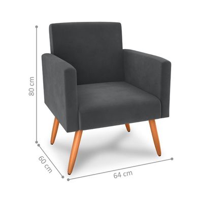 Poltrona Para Decoração Belém Veludo Cinza