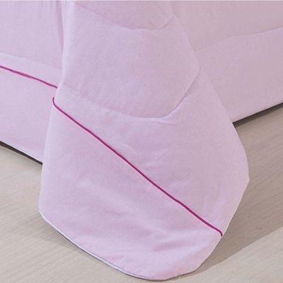Kit Edredom 100% Algodão Percal 150 Fios Dupla Face Solteiro + Jogo De Cama 5 Peças - Rosa-branco