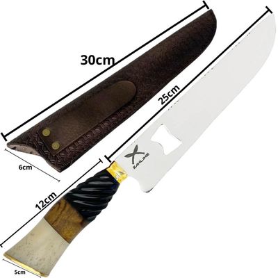 Faca Artesanal 10' Churrasco Abridor Garrafas Cabo Misto Inox 420c Madeira Osso Resina