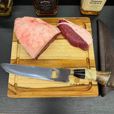 Faca Artesanal 10' Churrasco Abridor Garrafas Cabo Misto Inox 420c Madeira Osso Resina