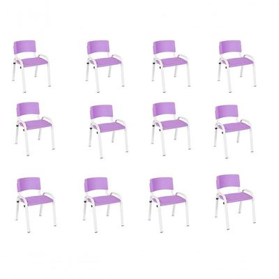 Kit 12 Cadeira Iso Infantil Creche, Escola Base Branco Lilas