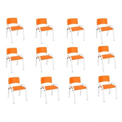 Kit 12 Cadeira Iso Infantil Creche, Escola Base Branco Laranja