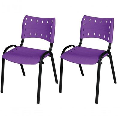 Cadeira Iso Base Preto Escola, Escritório Violeta - Kit 2 Un