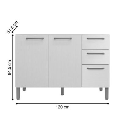 Balcão Cozinha Com Tampo E 2 Portas New Branco Supremo