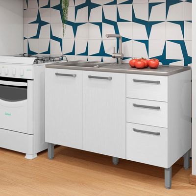 Balcão Cozinha Com Tampo E 2 Portas New Branco Supremo