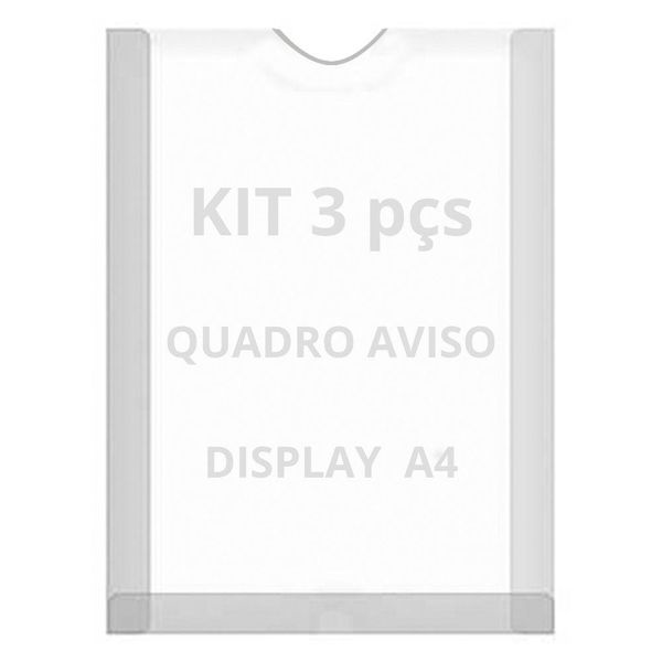 Displays Parede Folha A4 Petg Cristal Quadro Aviso Kit 3 Pçs