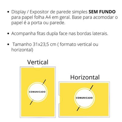 Displays Parede Folha A4 Petg Cristal Quadro Aviso Kit 3 Pçs