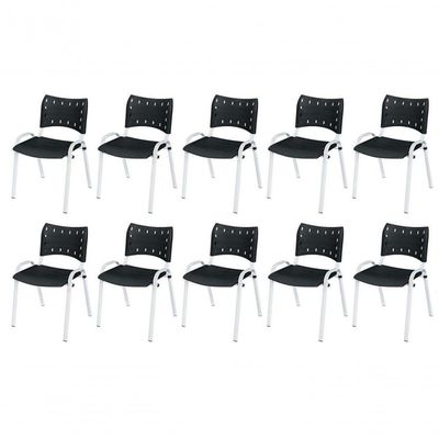 Cadeira Iso Base Branco Escola, Escritório Preto Kit 10 Un