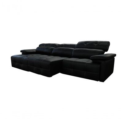 Sofá Retrátil E Reclinável De Couro Queen (3 Módulos) 3,00 M Preto Pigmentado - Mempra Design