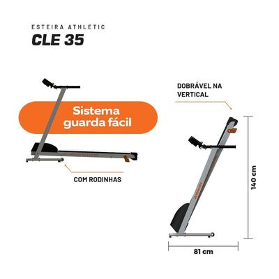 Esteira Elétrica Athletic CLE 35 13km/h 120kg Dobrável 16 Funções Incline Manual Treino Em Casa Bivolt