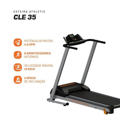 Esteira Elétrica Athletic CLE 35 13km/h 120kg Dobrável 16 Funções Incline Manual Treino Em Casa Bivolt