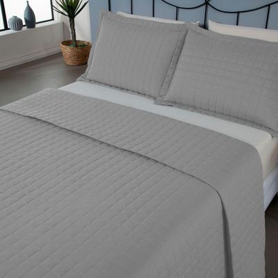 Kit Cobre Leito Matelado Copacabana 3 Peças Casal 100% Poliéster Percal 300 Fios - Cinza
