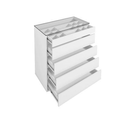 Cômoda Belize Versátile Com 5 Gavetas E Organizador Tampo De Vidro 90cm Branco