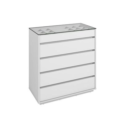 Cômoda Belize Versátile Com 5 Gavetas E Organizador Tampo De Vidro 90cm Branco