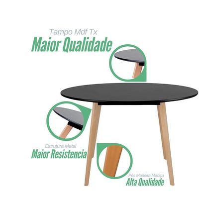 Conjunto Mesa Jantar Moderna Leda 90 Cm Com 4 Cadeiras Leda Elegante Preta.