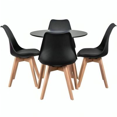 Conjunto Mesa Jantar Moderna Leda 90 Cm Com 4 Cadeiras Leda Elegante Preta.