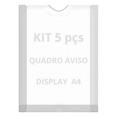 Displays Parede Folha A4 Petg Cristal Quadro Aviso Kit 5 Pçs