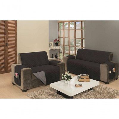 Protetor De Sofá Dupla Face Impermeável Mr 2 E 3 Lugares - Preto-cinza