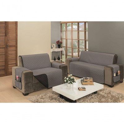 Protetor De Sofá Dupla Face Impermeável Mr 2 E 3 Lugares - Preto-cinza