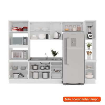 Cozinha Compacta Sem Tampo com Rodapé e Paneleiro Amara 10 Portas 4 Gavetas Azul e Branca