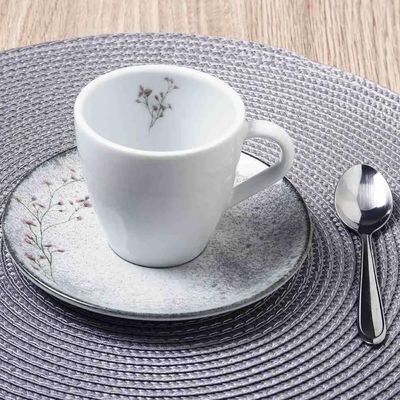 Conjunto Xícara e Pires de Chá Porcelana 200ml Tramontina Floralis Branca Decorada