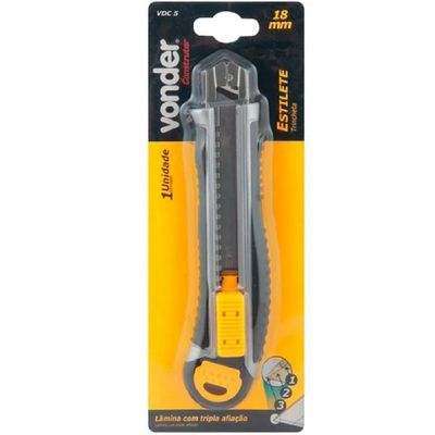 Estilete Profissional 18mm com 5 Lâminas Reposição Automática Corpo Metálico Emborrachado