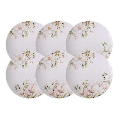 Jogo 6 Pratos Rasos Porcelana Decorada 28cm Tramontina Magnólia Mesa Posta Eventos