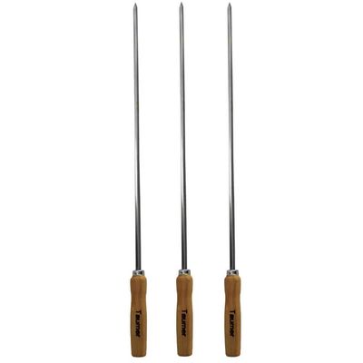 Kit 3 Espetos Inox para Coração 85cm Carne Churrasqueira Cabo Madeira Taumer