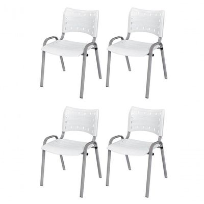 Cadeira Iso Base Cinza, Igreja, Escola, Escritório - Branco Kit 4 Peças